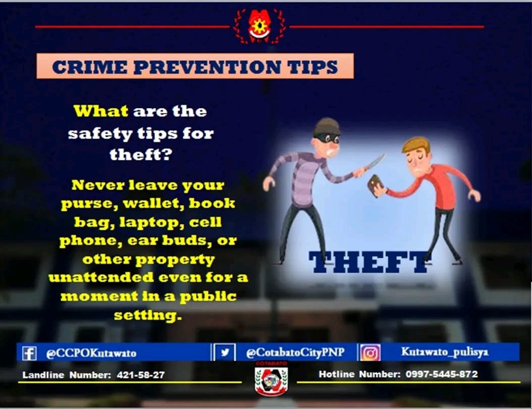 BlueMeowsolana's tweet photo. Crime Prevention Tips for Theft.
#PNPKakampimo
#WeServeAndProtect
#TeamCCPO https://t.co/TI3jjGxzqt