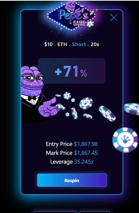 KoinKolector's tweet photo. Check out this insane leverage I got on @PepesGame earlier! 🐸📈 #plsPEGme https://t.co/IjpI1vQ4Rx