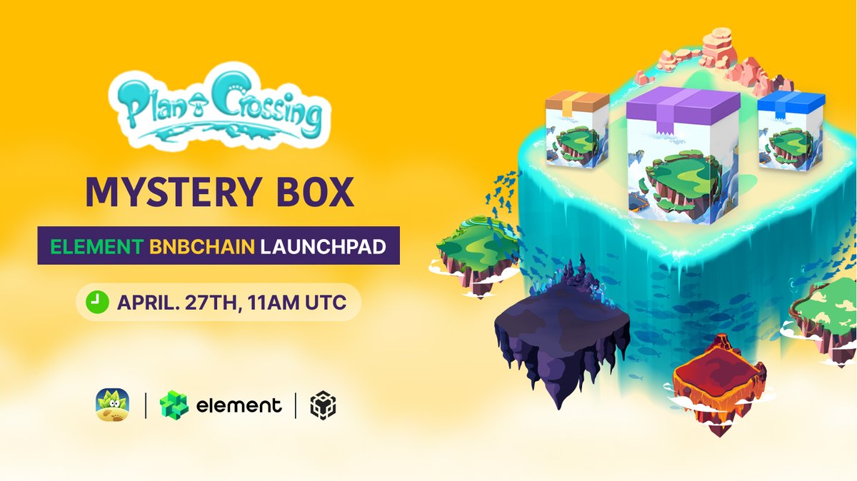 📢@PlantCrossing22 will have their Genesis Mystery Box Sales taking place on <a href="/Element_Market/">Element NFT Marketplace</a>👏

⏰Time: 27th Apr at 11AM UTC 
💰Price: 0.1 BNB
🔶Quantity: 1000

High-rarity Plant Crossing Lands, In-app Value Packs are packed in the boxes👀

Mint at👇
element.market/bsc/launchpad/…