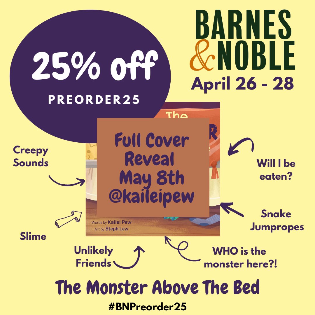 KaileiPew's tweet photo. Surreal that I get to be part of the #BNPreorder25 campaign this time around!! #Kidlit 
It would mean the world to me if you preorder:

THE MONSTER ABOVE THE BED:
https://t.co/ECY1Mfn0gj

KID-VENTORS:
https://t.co/AM66FBwqry

Use code PREORDER25 for 25% off now through the 28th! https://t.co/4Ntq8HaGGe