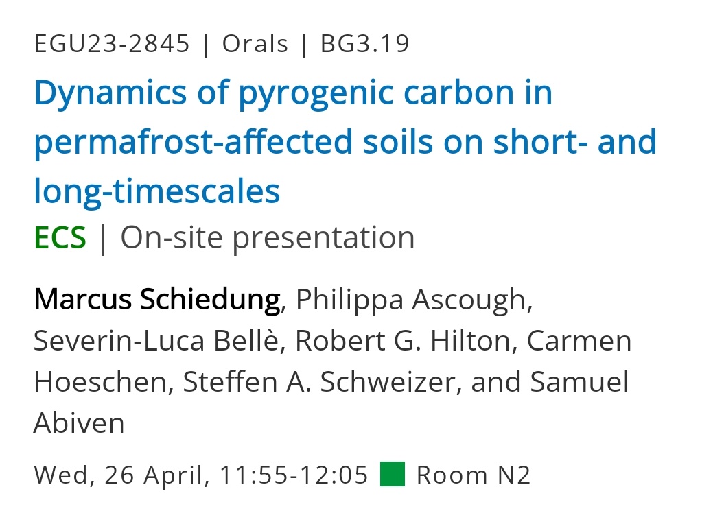 MSchiedung's tweet photo. From two years to millennial #PyrogenicCarbon dynamics in #permafrost soil.
I will present today in the Soils and Climate Change Session #EGU23 https://t.co/fyGvkD0cEg