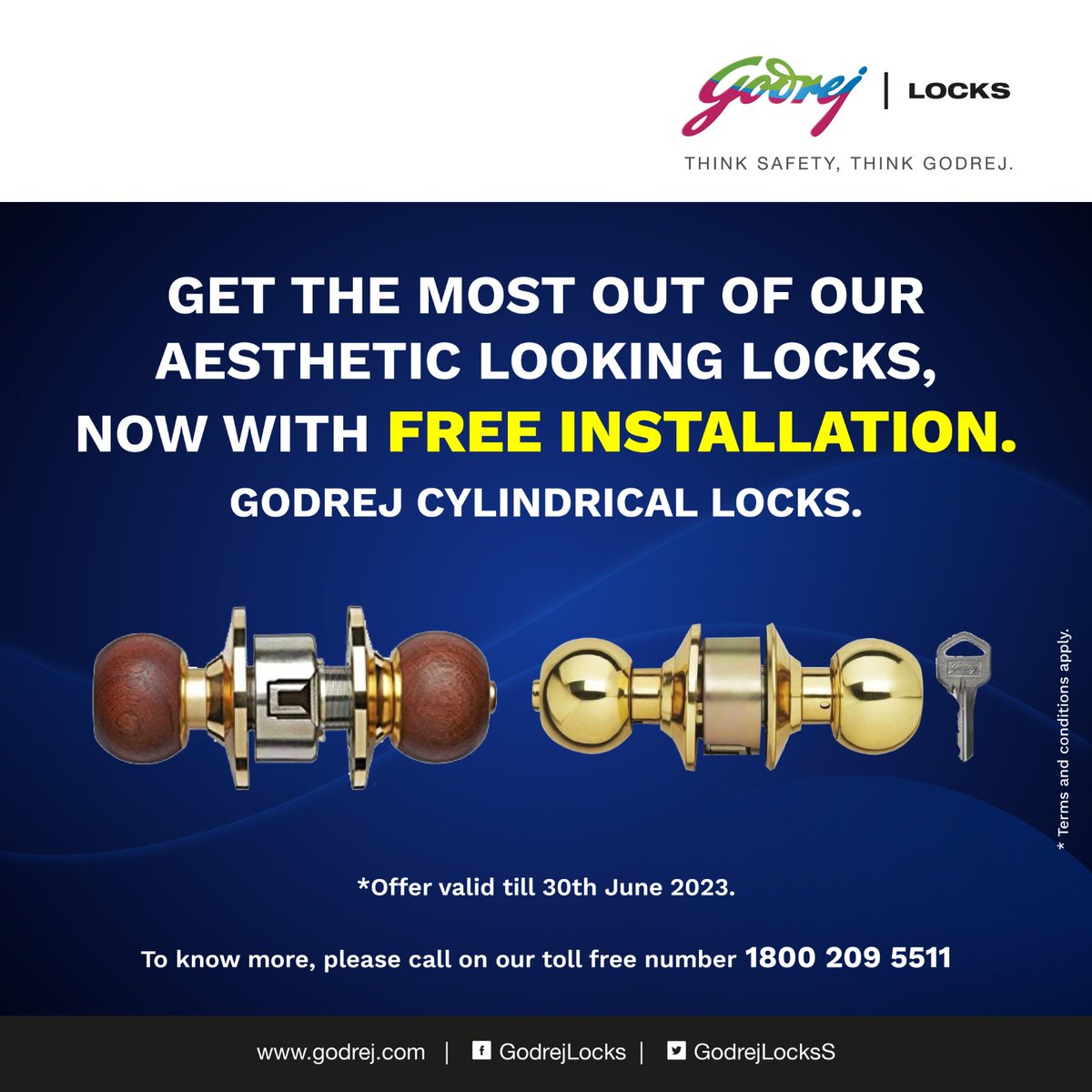 GodrejLocksS's tweet image. Now get free installation when you purchase our elegant-looking cylindrical locks.

#cylindricallocks #elegant #premium #freeinstallation #hargharsurakshit #golivefreely