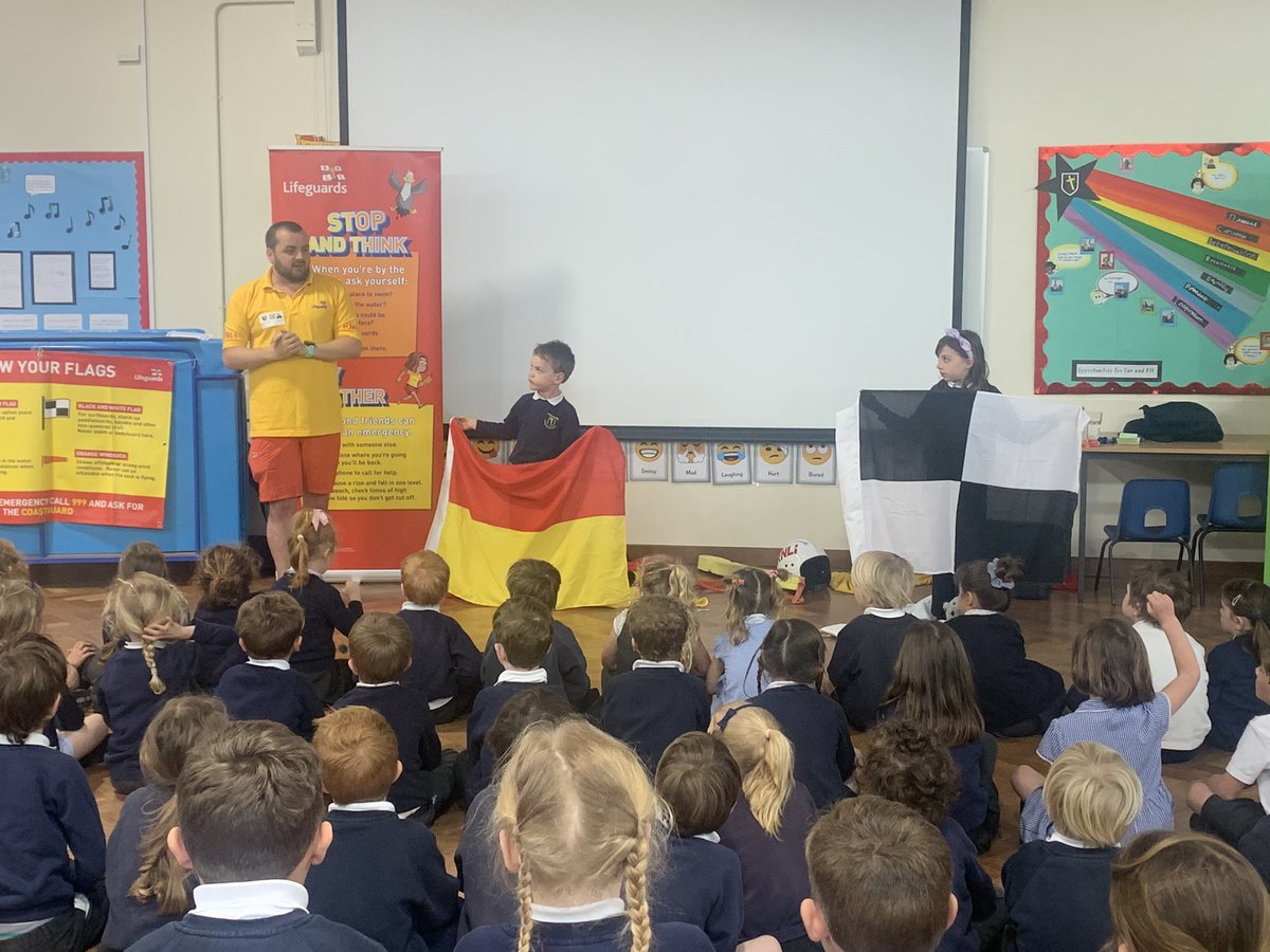 A great visit from Matt and the RNLI beach lifeguards - learning about: beach flags, onshore and offshore winds, what to do if tired or swept out in a rip, how lifeguards can help you and how to call for help <a href="/Kernow_Learning/">Kernow Learning Multi Academy Trust</a>  #meetthelifeguards #RNLI <a href="/RNLI/">RNLI</a>