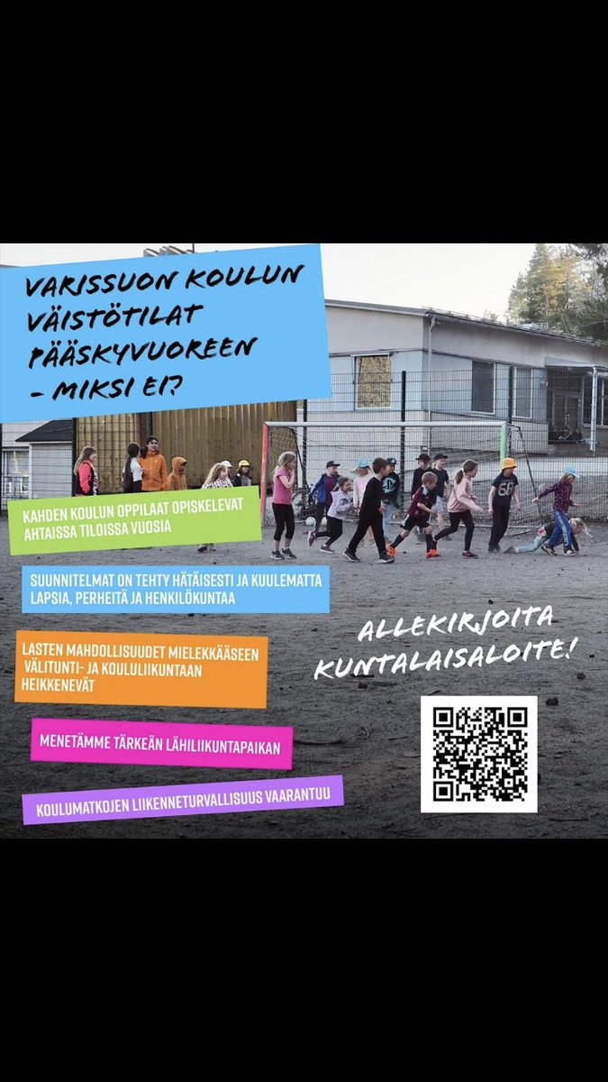 jmuitti's tweet photo. Taataan kaikille lapsille turvalliset ja riittävät tilat. Kahden koulun lasten sullominen yhden koulun alueelle ei lisää kenenkään hyvinvointia - onko kunnan rahojen säästäminen lasten hyvinvointia tärkeämpää? @PiiaElo @elinarant @minnaarve @heikkipalve 
https://t.co/2KmA2AQF4A https://t.co/ndCJySzRk3