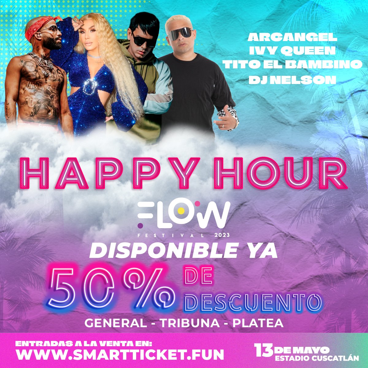 Flowfestsv's tweet photo. ¡Comienza la #HappyHourFlow 🤩!
Compra tus boletos👉🏼:
https://t.co/j6YYfmQr9q
No tienes excusa para no ir al Flowfest, aprovecha el 50% de descuento para localidades: General, Tribuna, Platea🤩
No dejes ir la oportunidad de ir al mejor Festival de música urbana de El Salvador! https://t.co/xQJ8qhLDRO