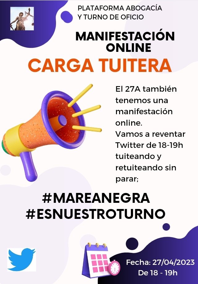 glezguerrero's tweet photo. De 18-19h habrá también manifestación online mañana aquí de toda la #AbogacíaUNIDA. 

Vamos a petar twitter con los Hashtags #EsNuestroTurno y #MareaNegra https://t.co/xozYiTpefC