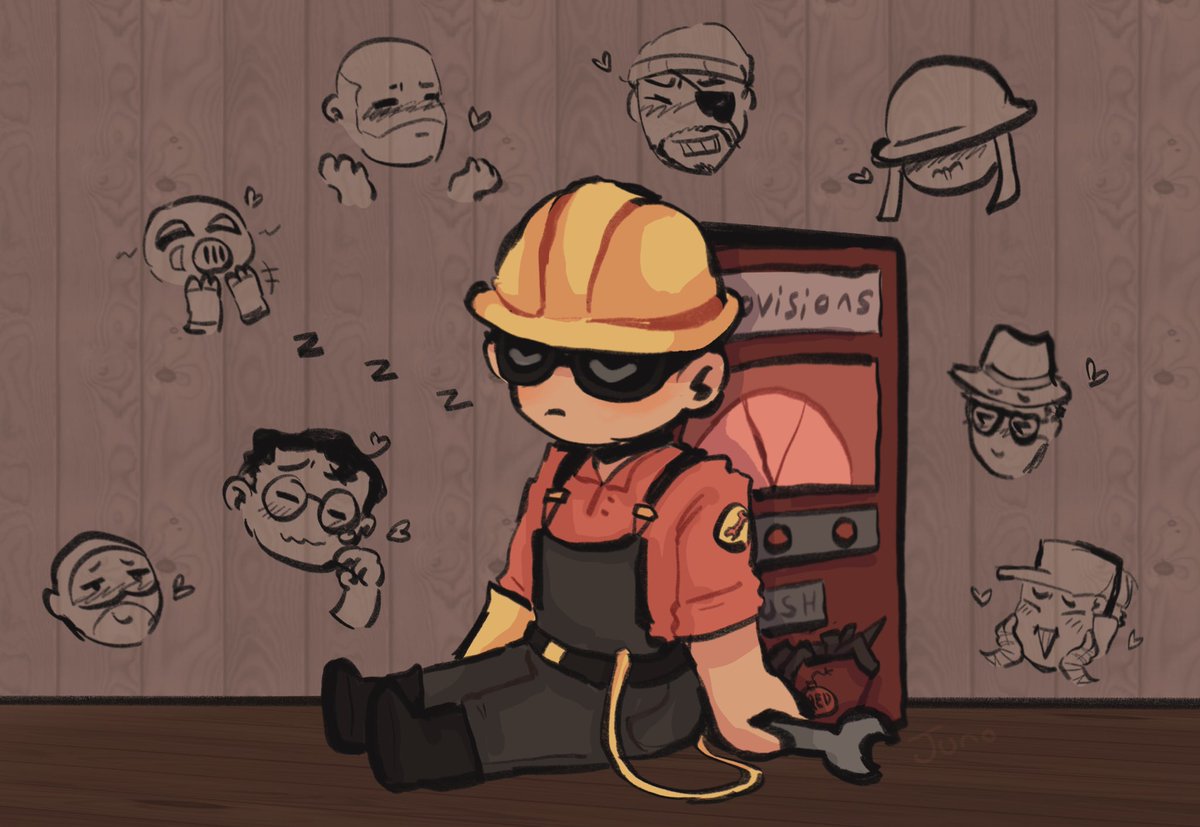 Uno_Juno_'s tweet photo. Sleepy engi and his team thinks he’s adorable 
(He is)
#engineerTf2 https://t.co/ENPuV9m89f