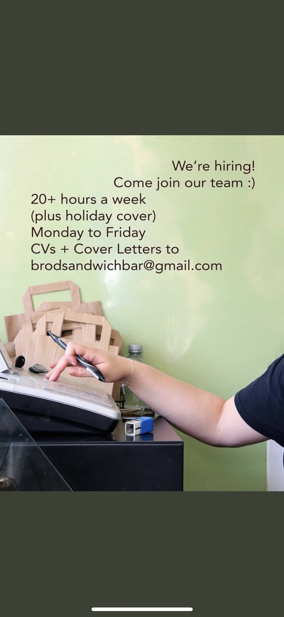 • W E ‘ R E  H I R I N G • 

We’re hiring! Come join our team :)

20+ hours a week, plus holiday cover.
(Monday-Friday)
Please send your CV and cover letter to brodsandwichbar@gmail.com

#leeds #leedsfoodie #leedsfood #eeeeats #job #work #hiring #leedsindependents