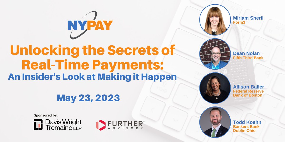 NYPAYGROUP's tweet photo. NYPAY Presents: Unlocking the Secrets of Real-Time Payments: An Insider's Look at Making it Happen. Speaking:
Miriam Sheril, Form3
Allison Baller, Federal Reserve Bank
Todd Koehn, Bankers Bank
Dean Nolan, @FifthThird

https://t.co/SpZHbBL0HU

#NYPAY #fintech #realtimepayments https://t.co/retE9IN5tG