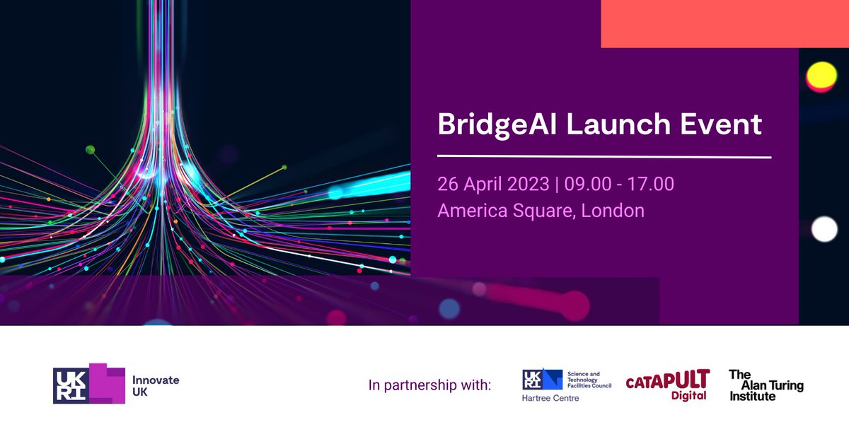 Are you tuning in this morning to the #BridgeAI launch?

Innovate UK is investing £100m to support the adoption &amp; diffusion of #ArtificialIntelligence and #MachineLearning technologies in the UK economy.

Be a part of it - There's still time to register
👉 ow.ly/mjFq50NRczH