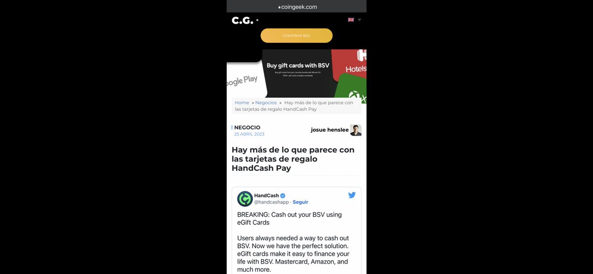 BlogueroDigital's tweet photo. 👁️🗨️ “#HandCash ha lanzado
una aplicación web sencilla en @handcashapp para comprar instantáneamente tarjetas de regalo digitales o físicas a través de #HandCashPay.
Los clientes pueden comprar #Amazon, #Visa, #Nintendo, #eShop y #Starbucks entre las más de 1000 tarjetas disponibles en todo el mundo con ₿ Bitcoin #BitcoinSV (#BSV).
En medio de las continuas eliminaciones de la lista de la moneda digital, esta función proporciona un medio simple para cobrar a través de tarjetas de regalo #Visa o #MasterCard o para una gran cantidad de bienes o servicios.”
✍️@cryptoAcorns
@RealCoinGeek 📌
#CoinGeek #HandCashApp
ℹ️➡️https://t.co/nfqrLC9UWS⬅️⬇️