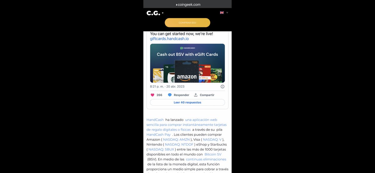 BlogueroDigital's tweet photo. 👁️🗨️ “#HandCash ha lanzado
una aplicación web sencilla en @handcashapp para comprar instantáneamente tarjetas de regalo digitales o físicas a través de #HandCashPay.
Los clientes pueden comprar #Amazon, #Visa, #Nintendo, #eShop y #Starbucks entre las más de 1000 tarjetas disponibles en todo el mundo con ₿ Bitcoin #BitcoinSV (#BSV).
En medio de las continuas eliminaciones de la lista de la moneda digital, esta función proporciona un medio simple para cobrar a través de tarjetas de regalo #Visa o #MasterCard o para una gran cantidad de bienes o servicios.”
✍️@cryptoAcorns
@RealCoinGeek 📌
#CoinGeek #HandCashApp
ℹ️➡️https://t.co/nfqrLC9UWS⬅️⬇️