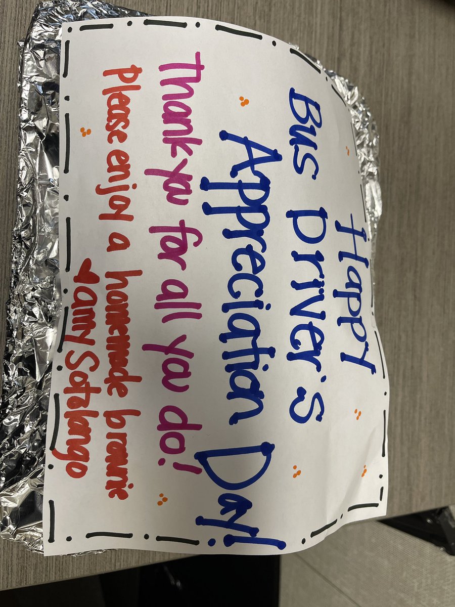 pbiscoachamy's tweet photo. It’s Bus Drivers Appreciation Day! I baked them brownies and celebrated them this morning. They are the first adults our riders see every morning! So grateful for our #PBIS partnership with @FSDTranspo #FSDPBIS #FSDSEL https://t.co/2it1NXhTef