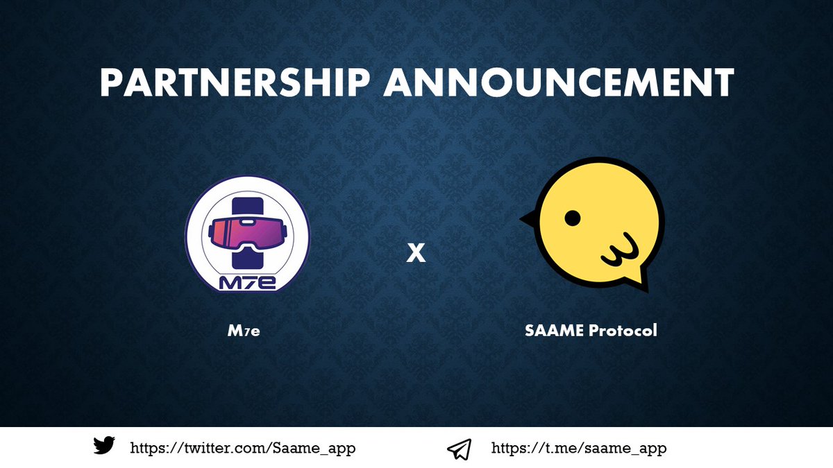 🚀We are thrilled to announce our #partnership with 
M7e @m7e_dao which is a crypto media dedicated to BUIDL our metaverse of the people, by the people, and for the people
💪Let's build together

👇Join us
app.questn.com/quest/76540976…

#Airdrop 800 $SEXP &amp; 5 NFTPass WL
#M7e #Saame