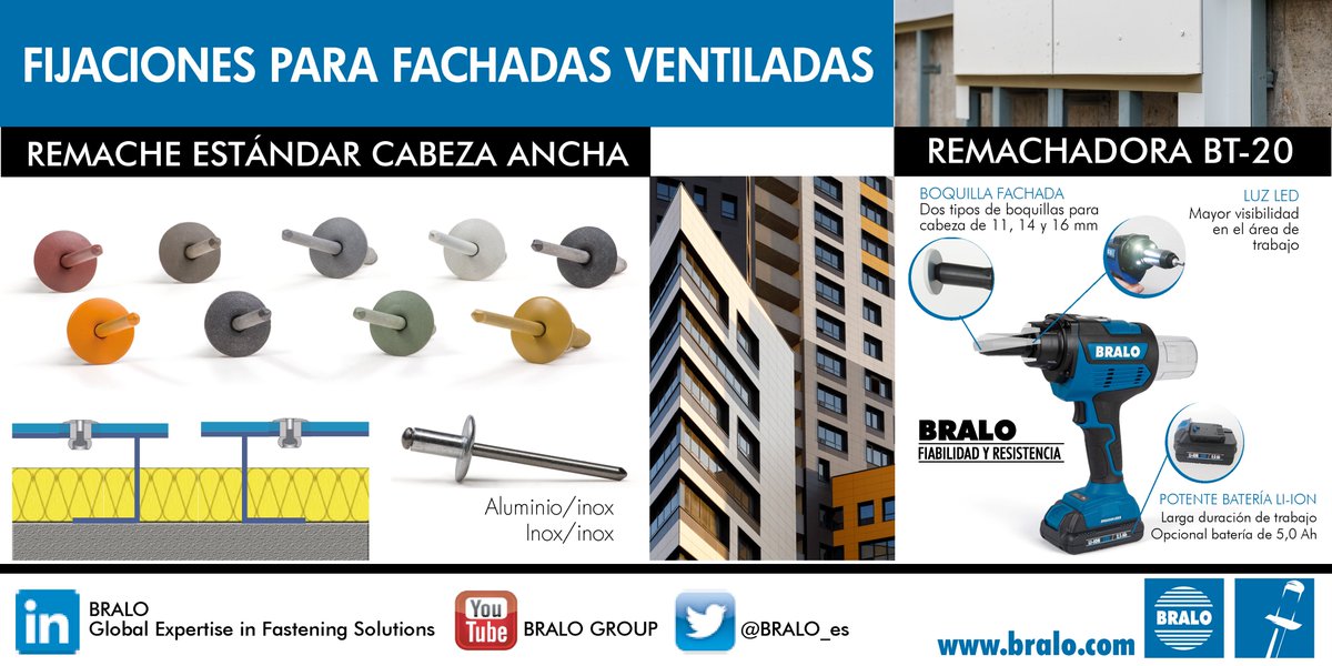 BRALO_es's tweet photo. Los #remaches @BRALO_es ofrecen una elevada fiabilidad en la instalación de #paneles de diferentes materiales. En el sector de #fachadasventiladas se utilizan #fijaciones especiales de alta calidad para cubrir las necesidades y requerimientos del mercado. https://t.co/8pGQHtdjEN