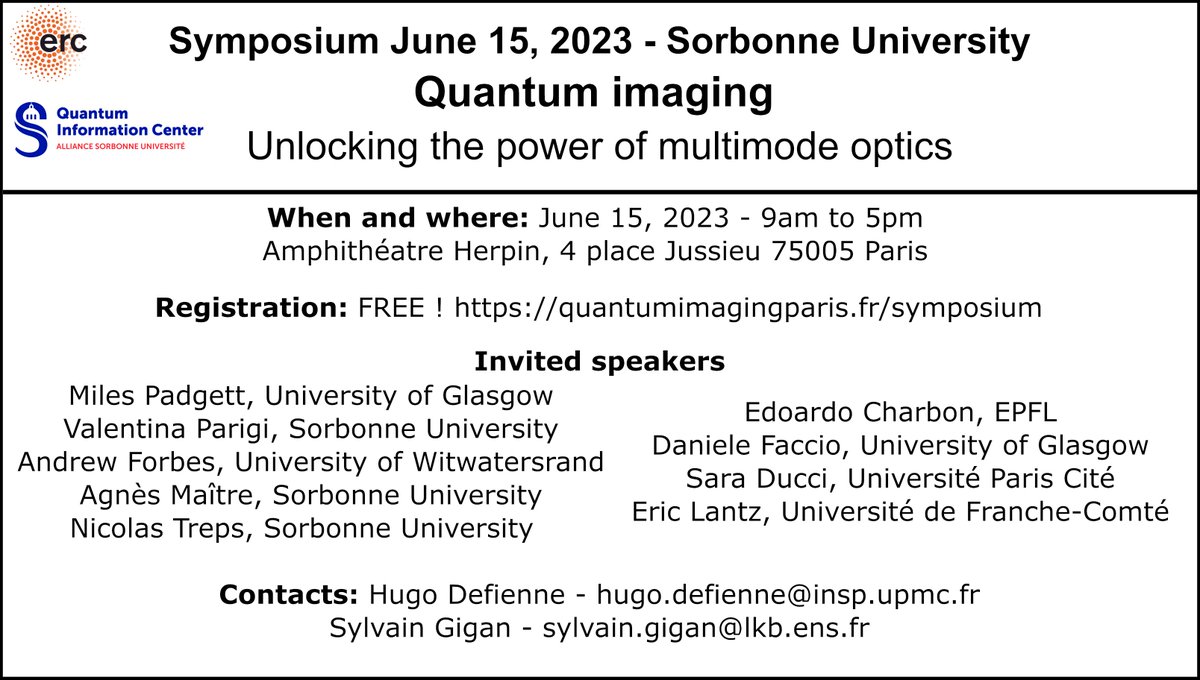 Quantum Imaging Paris (@hugodefienne) on Twitter photo Unlock the power of multimode optics for Quantum imaging at our symposium on June 15, 2023, at Sorbonne University in Paris! Free registration: docs.google.com/forms/d/e/1FAI… <a href="/QICSorbonne/">Quantum Information Center Sorbonne</a> <a href="/comedialkb/">Complex Media Optics Lab</a> @insp_umr7588 <a href="/lkb_lab/">Lab. Kastler Brossel</a> Unlock the power of multimode optics for Quantum imaging at our symposium on June 15, 2023, at Sorbonne University in Paris! Free registration: docs.google.com/forms/d/e/1FAI… <a href="/QICSorbonne/">Quantum Information Center Sorbonne</a> <a href="/comedialkb/">Complex Media Optics Lab</a> @insp_umr7588 <a href="/lkb_lab/">Lab. Kastler Brossel</a>