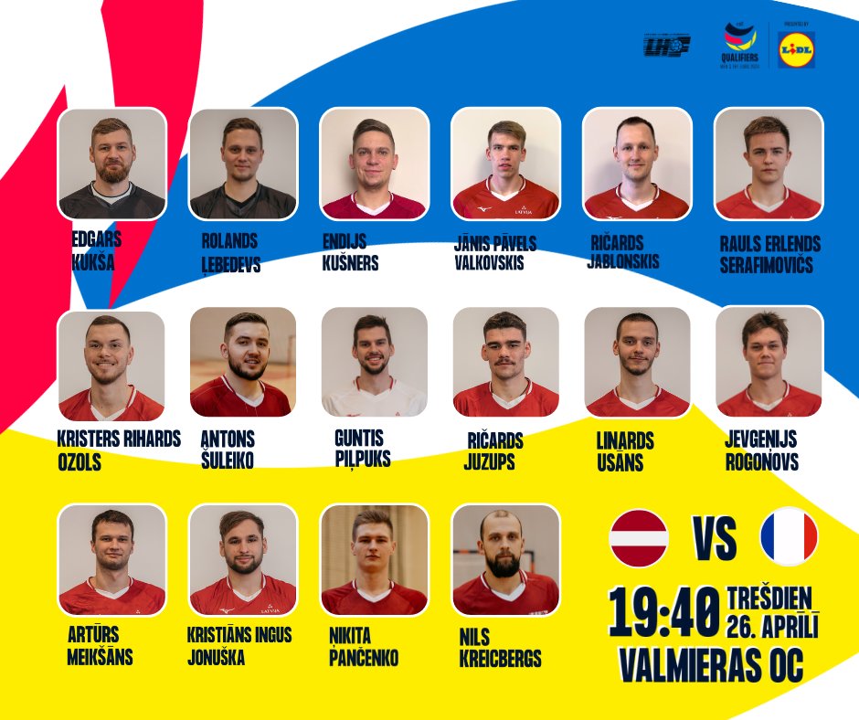 🇱🇻Latvijas izlases galvenais treneris Davors Čutura ir nosaucis 16 izlases spēlētāju sastāvu šodienas spēlei pret 🇫🇷Franciju! handball.lv/news/spele-pre…

#ehfeuro2024 #heretoplay #Latvijasizlase