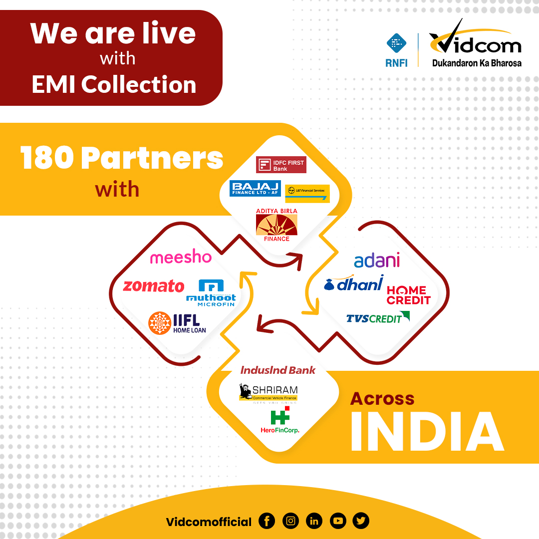 VidcomS's tweet photo. 𝐕𝐢𝐝𝐜𝐨𝐦 is now live with 𝐄𝐌𝐈 𝐜𝐨𝐥𝐥𝐞𝐜𝐭𝐢𝐨𝐧 facility with over 𝟏𝟖𝟎 𝐚𝐜𝐭𝐢𝐯𝐞 𝐛𝐚𝐧𝐤𝐢𝐧𝐠 𝐩𝐚𝐫𝐭𝐧𝐞𝐫𝐬!

#Vidcom #EMI #Retailer #EMICollection #CMS #CashManagementServices #Cashmanagement #Cash #CASHFLOW #EMICollection #DigitalIndia #Fintech #bhfyp #ATM https://t.co/gDXqmnmZnh