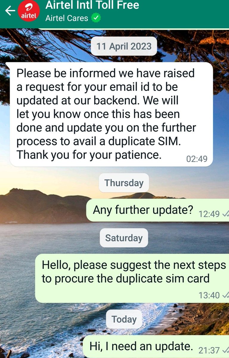 Infinifinity's tweet photo. @airtelindia please take out the 'airtel cares' slogan from your toll free messaging service. Haven't heard back in weeks for my issue. Wastage of money for the expensive pack and poor service! https://t.co/kDF3BPJY6w
