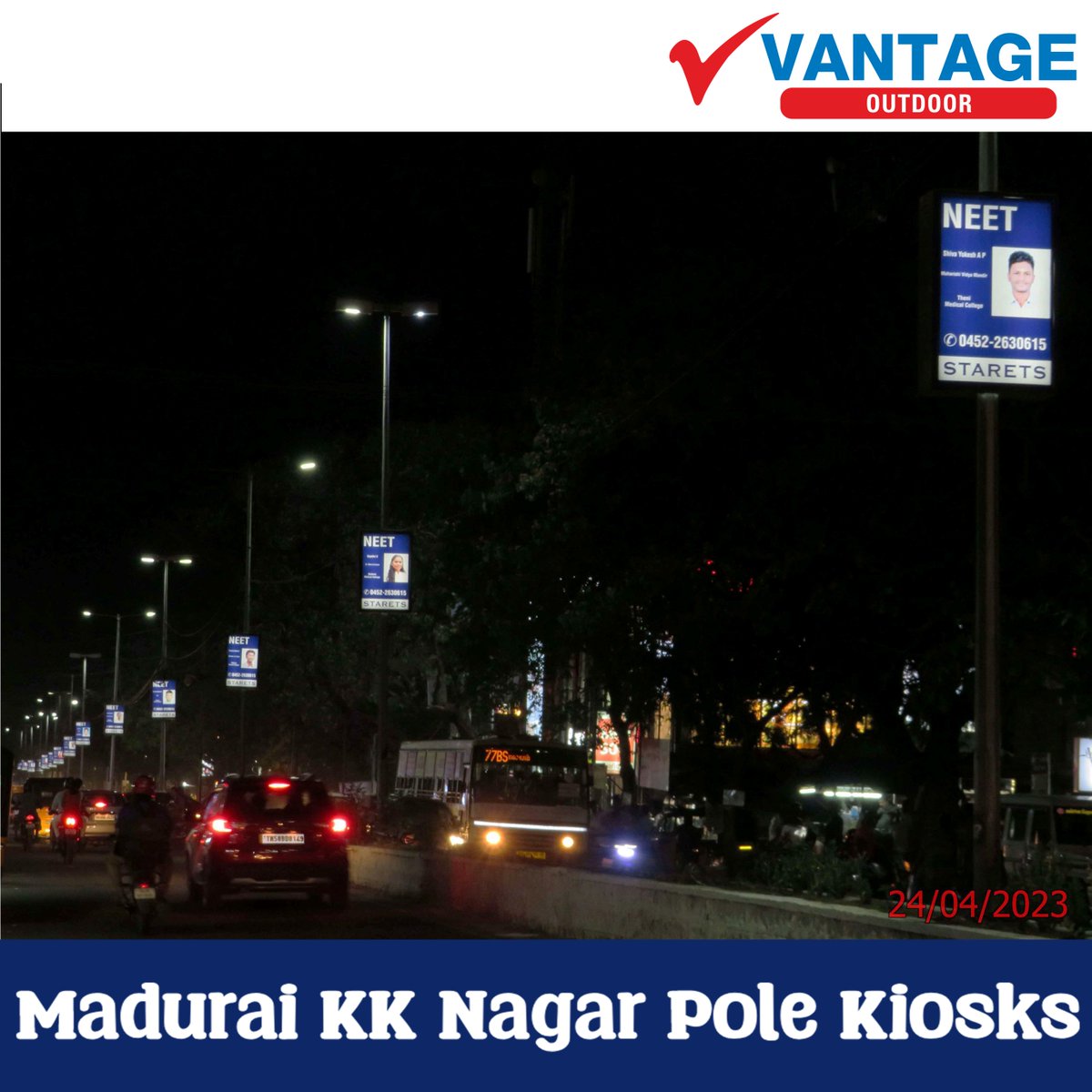 VantageOutdoor's tweet photo. Madurai KK Nagar Pole Kiosks, for #Booking 📞9500005749 or 🌍https://t.co/6hbb49WVFj

#kiosk #advertisingdisplay #advertising #outdooradvertising #polekiosk #polekioskadvertising #madurai #kknagar #starets #staretsacademy #academy #neet #neetcoaching #institute #displayads #ooh https://t.co/voEYiHvTXU