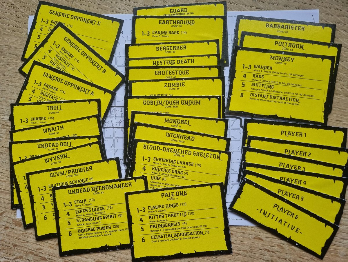 Stuck and cut a deck of Painflail behaviour cards (Mork zborg and/or Solitary Defilement combat supplement). Considering also putting the system to use in an upcoming group game...
1d105.itch.io/painflail
#morkborg #ttrpg #printandplay #solottrpg