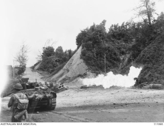 RossWCable's tweet photo. The #AARCStaffRide23 continues its examination of tactical sites on the actual ground at Balikpapan 1945. Clearing heavy AA positions, complex subterranean and urban terrain at the oil port facility using infantry-tank teams, including flamethrowers. #TacticalLessons @AWMemorial https://t.co/gjQebxKp2D