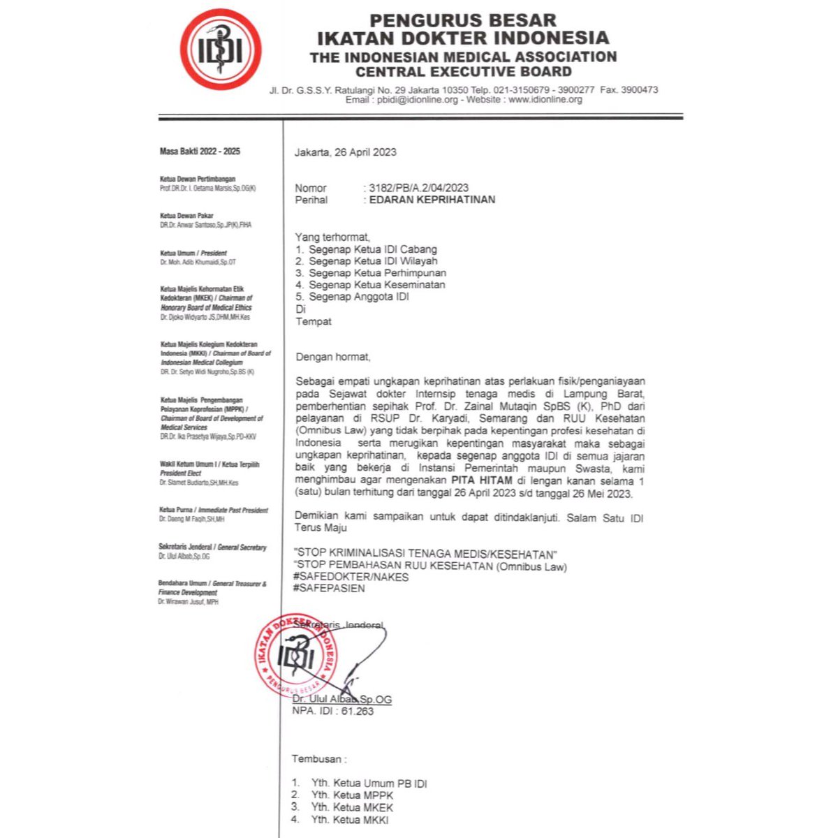 PBIDI's tweet photo. AKSI PITA HITAM di lengan kanan selama 1 (satu) BULAN terhitung dari tanggal 26 April 2023 s/d tanggal 26 Mei 2023.
#StopPembahasanRUUKesehatan

Lebih lengkap link https://t.co/MutGILA3A6 https://t.co/zG5PY1rwMf