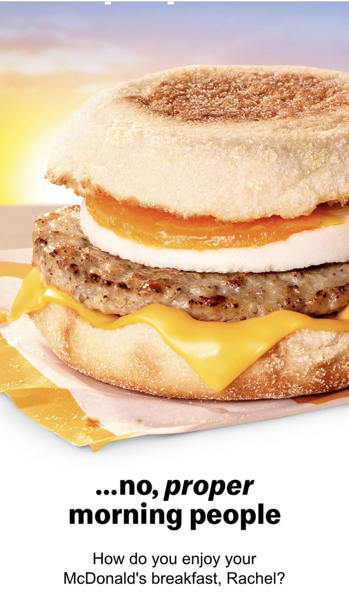 Purplemugwump's tweet photo. @McDonalds @McDonaldsUK I haven’t been enjoying my breakfast since the bacon egg and cheese bagels were removed from your menu 😔 would be nice to see them return and also the hot fudge sundaes. https://t.co/f2Ek6NMBSh
