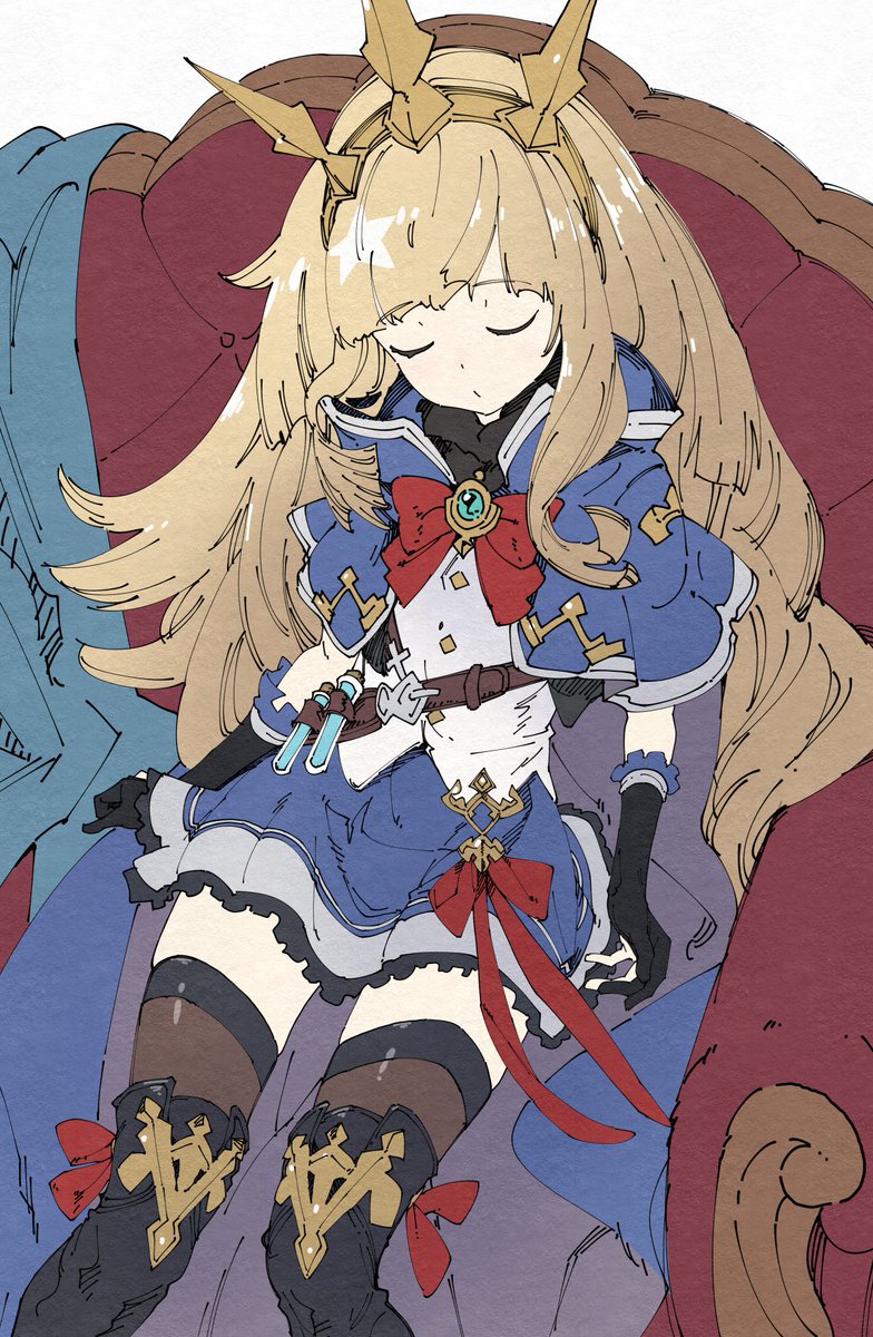 cagliostro (granblue fantasy) 1girl solo long hair thighhighs closed eyes blonde hair skirt  illustration images