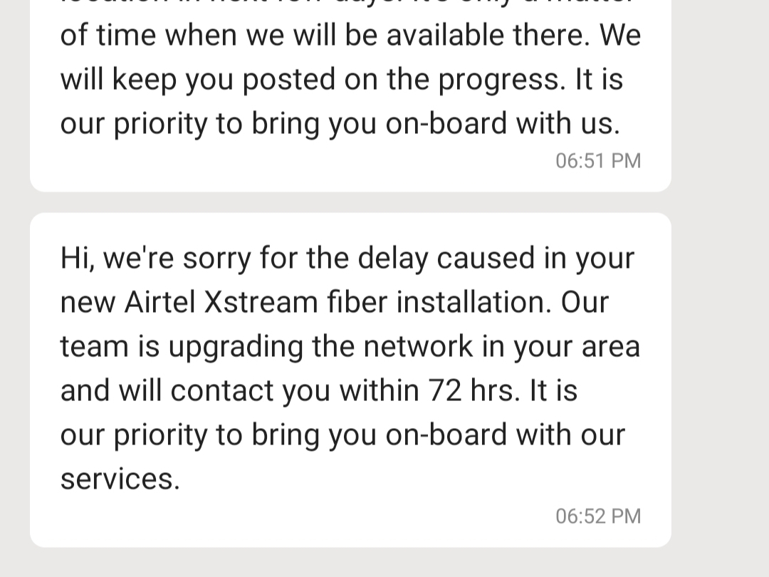 Traderspit1's tweet photo. @airtelindia @Airtel_Presence @DoT_India Had applied for Broadband fiber connection almost 15/20 days back in Aundh, Pune (order id 21-42304127822). Have also paid for the connection but still the account is not activated. A very sad customer service experience. https://t.co/pYv7fkjJwO