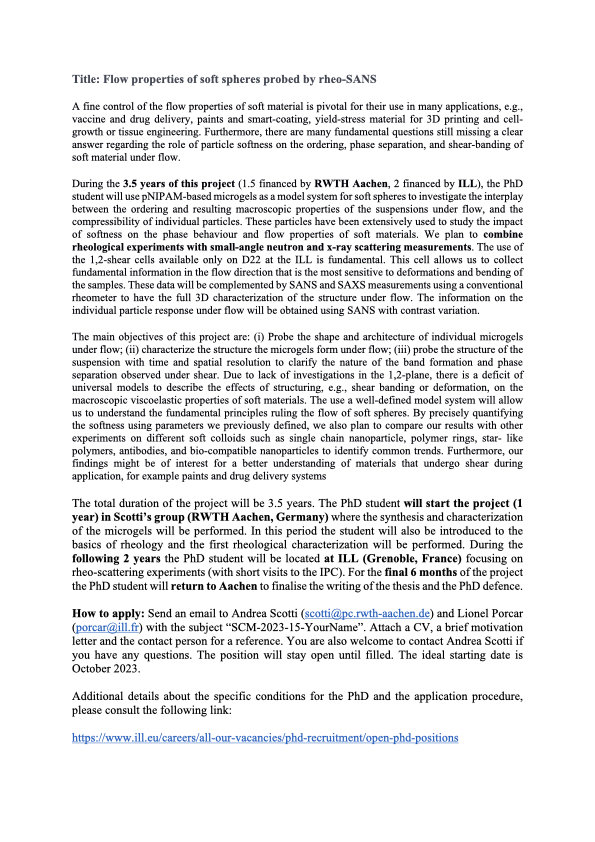AndreaScotti (@andreascotti86) on Twitter photo There is still a position available for a PhD candidate between my group (<a href="/SFB985/">SFB 985</a>) and <a href="/ILLGrenoble/">Institut Laue-Langevin</a>. We want to study the flow of soft spheres, combining the state-of-the-art of shear cells with neutron and x-ray scattering. The position will stay open until filled. Please RT. There is still a position available for a PhD candidate between my group (<a href="/SFB985/">SFB 985</a>) and <a href="/ILLGrenoble/">Institut Laue-Langevin</a>. We want to study the flow of soft spheres, combining the state-of-the-art of shear cells with neutron and x-ray scattering. The position will stay open until filled. Please RT.