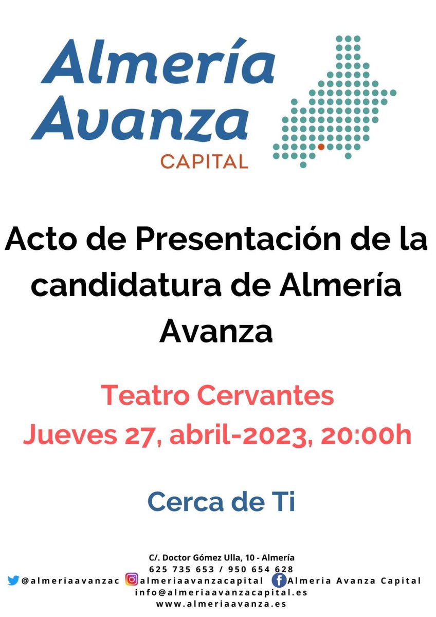miguelcazorlag's tweet photo. Ya es Oficial, la candidatura de @almeriaavanzac ha sido  publicada en el BOP número 78 de hoy 26 de Abril 2023.Una opción de futuro compuesta por un equipo magnífico de personas que solo queremos que #AlmeriaAvance 
Te invito a conocernos #cercadeti mañana en el @CervantesTeatro https://t.co/GNajSKlV2m