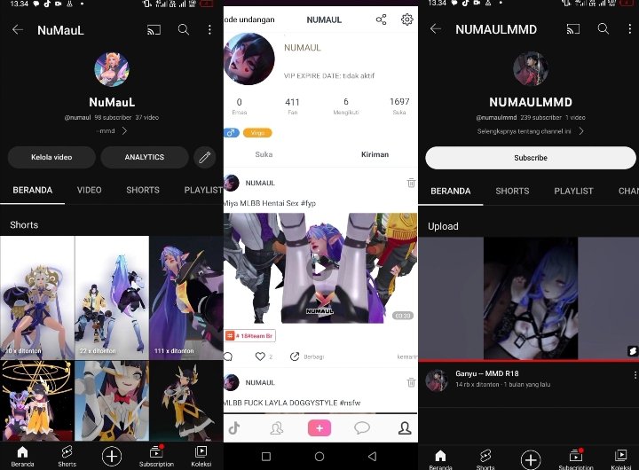 zo_dou's tweet photo. Channel YT paling kanan itu cuma iseng buat upload MMD R18 berapa lama bisa bertahan. Eh taunya masih ada anjir malah makin naek wkwkwk.
β’ SS kiri = My 1st Channel Yt (Aman)
β’ SS tengah = Tiktok 18+
β’ SS kanan = My 2nd Channel Yt
#BBC #NUMAUL https://t.co/gbD56Qbl6C