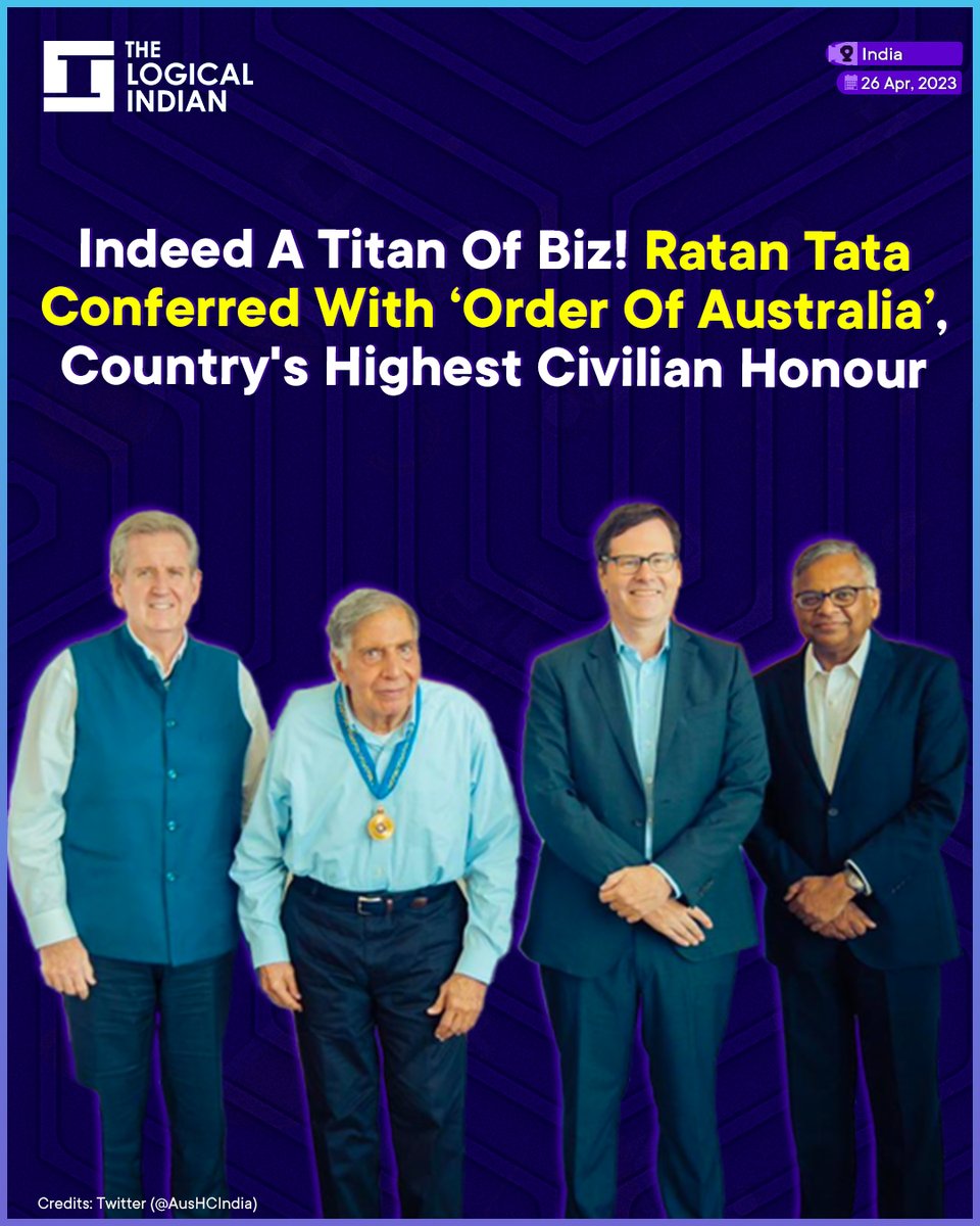 In recognition of his contributions to strengthening India-Australia bilateral relations, Ratan Tata, Chairman Emeritus of Tata Sons, was awarded Australia's highest civilian honour, the Order of Australia

#ratantata  #OrderOfAustralia  #civilianhonour  #indiaaustraliarelations