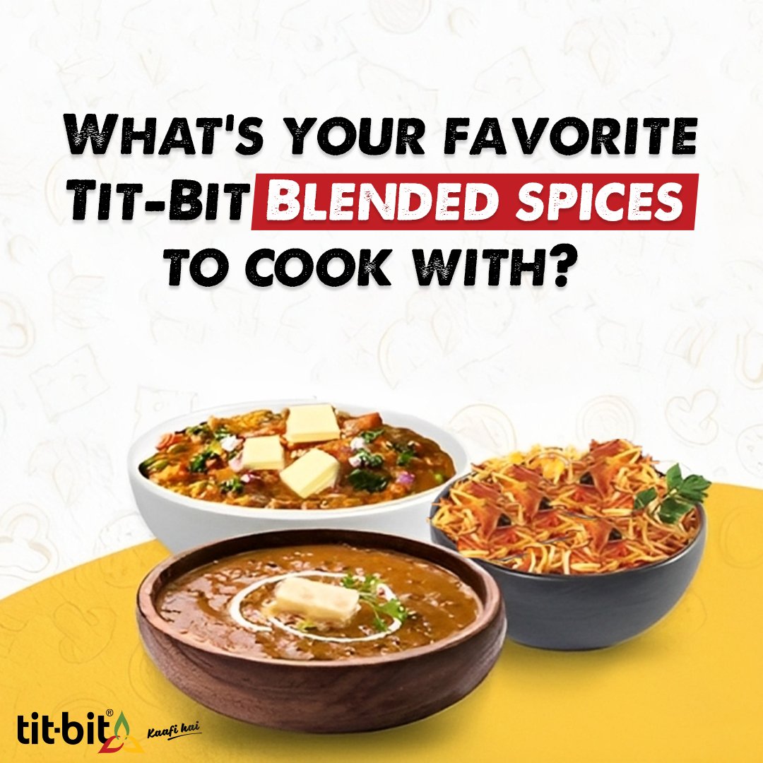 TitbitSpices's tweet photo. We love Tit-Bit Pav Bhaji Masala, tell us what you love.
#TitbitSpices #Titbit #KaafiHai #masalas #favoritespices #pavbhaji #blendedspices #spicestore #spicemix #homemadefood #tasty #whatyoulove #pavbhajilover #foodlover #homecooking #easycooking #yummyfood #spices #yumm😋 https://t.co/Rusz1dw19U