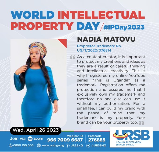 kalikumutimalaw's tweet photo. Happy #WorldIPDay
🎯Meet YouTuber Nadia who trademarked her series.Turn your ideas into side hustles by registering them as IP. This means legal protection,irtual property &competitiveness. #WorldIPDay is a reminder that we can monetize our ideas &passions. @URSBHQ
#IPDay2023. https://t.co/IbeVRFDZCt
