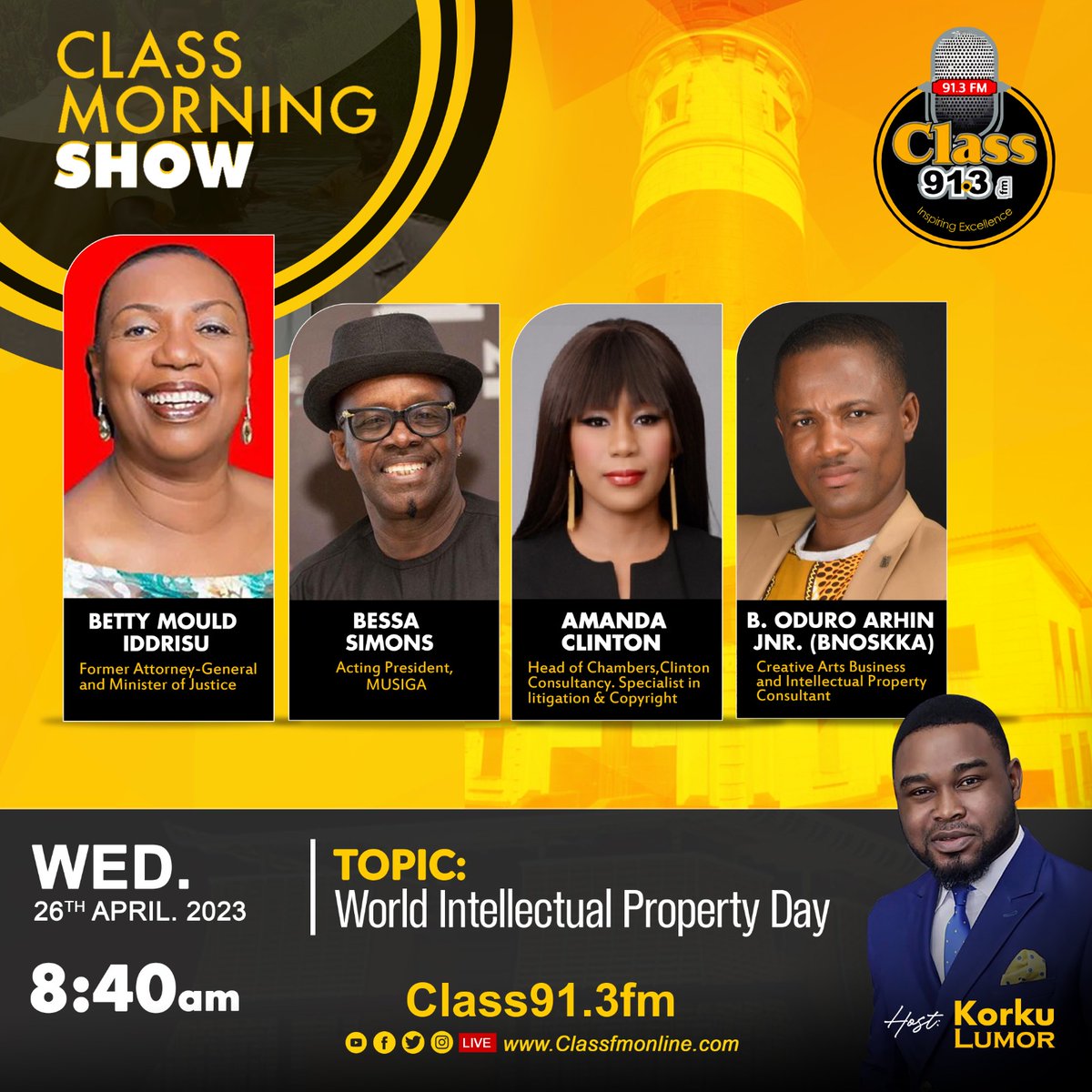 Class913fm's tweet photo. What is the remedy for infringement of intellectual property?
Join @korkulumor  and his guests on the Class Morning Show as we commemorate #WorldIntellectualPropertyDay.
#ClassFM #CMS https://t.co/FstWeX2u7L