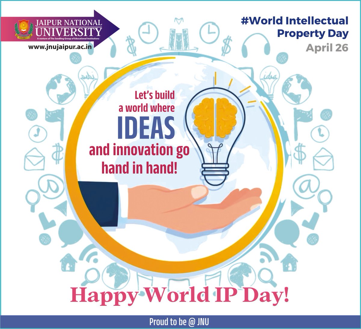 JAIPURJNU's tweet photo. On #IntellectualPropertyDay, we salute the innovators, creators, and dreamers who inspire us with their groundbreaking work.
#intellectualpropertyday2023 #intellect #encourageinnovation #encouragecreativity #jnujaipur https://t.co/7rZ7JbYKbA