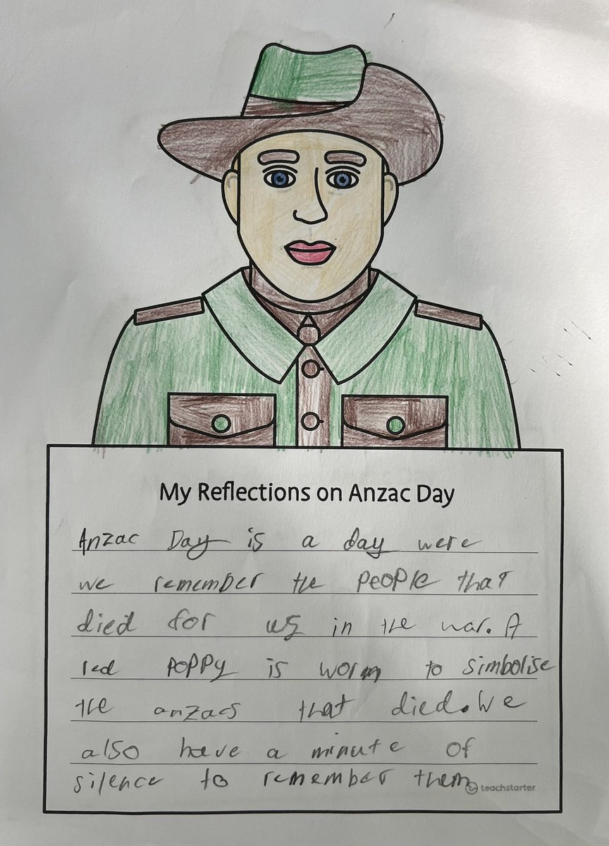 _kelwilson's tweet photo. Today during placement my year 6 class reflected on the importance of ANZAC day and how the risk the soldiers took to defend their country and land has impacted on today. 

#acuedu_p https://t.co/YkMzGgpcDO