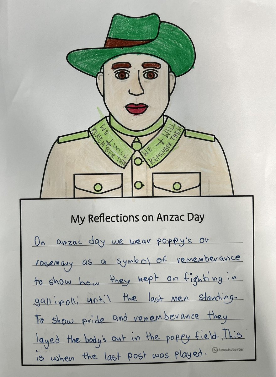 _kelwilson's tweet photo. Today during placement my year 6 class reflected on the importance of ANZAC day and how the risk the soldiers took to defend their country and land has impacted on today. 

#acuedu_p https://t.co/YkMzGgpcDO