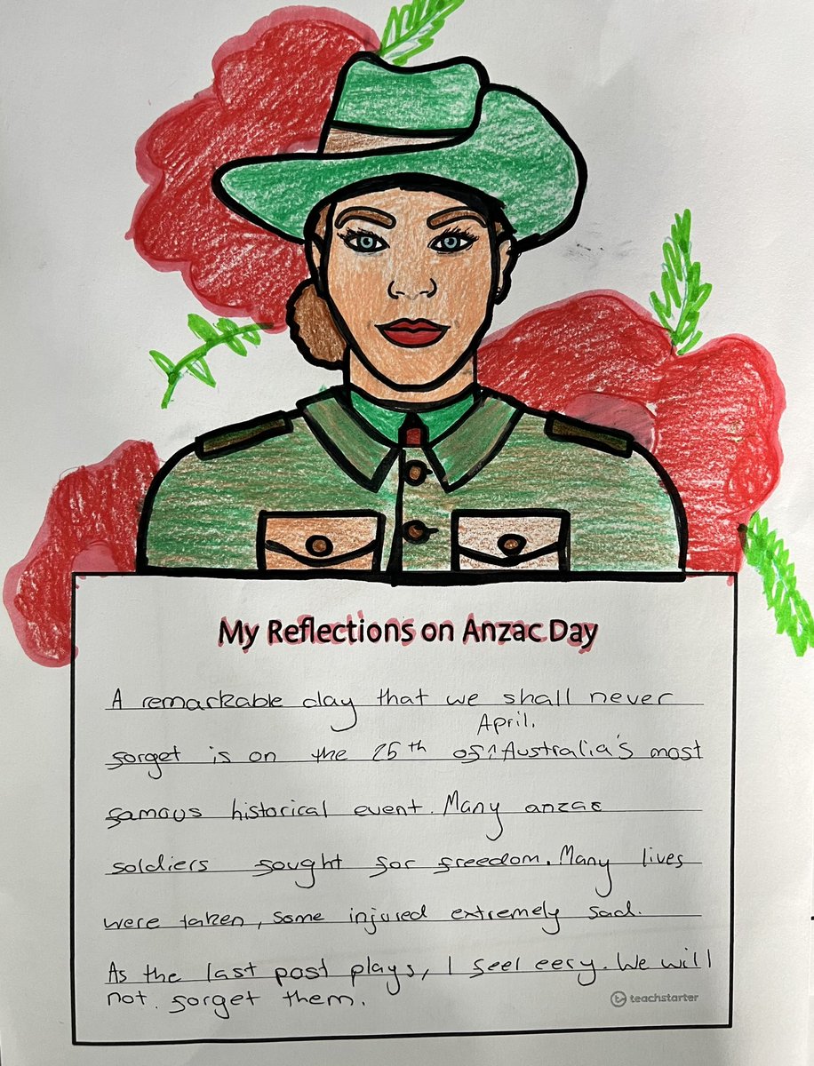 _kelwilson's tweet photo. Today during placement my year 6 class reflected on the importance of ANZAC day and how the risk the soldiers took to defend their country and land has impacted on today. 

#acuedu_p https://t.co/YkMzGgpcDO