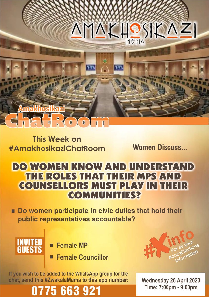 AmakhosikaziFM's tweet photo. Do we understand the roles &amp; responsibilities of Members of Parliament &amp; City Councillors. Who serves our community interests best an MP or a Councillor? How do we hold these accountable? Lets chat this evening on #AmakhosikaziChatroom 7-9PM #ZwakalaMama #WomeninPolitics #Xinfo https://t.co/tEYcT5yRqR