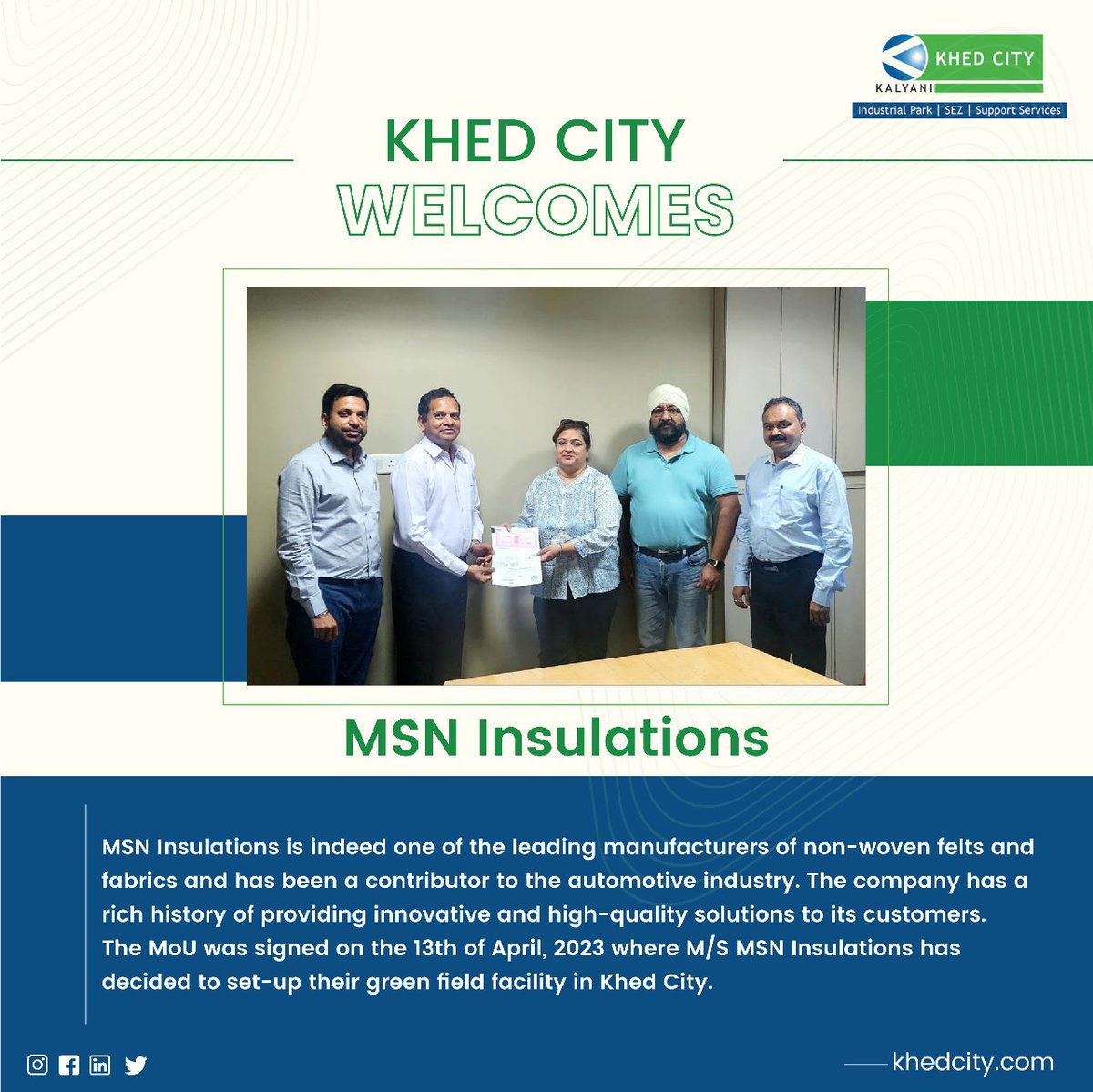 KhedCity's tweet photo. Khed City welcomes MSN Insulations
#industrialrealestate #khedcity #chakan #industrialland #pune #logistics #warehousing #fabrics #Mou #manufacturing #felts #automotive #highquality https://t.co/VHsWAXCDZk