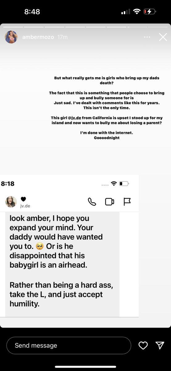 Tamrinsummer's tweet photo. Dude some people are so mean. Amber posted a story for people to stop coming to Hawai’i and look how this girl responded. People are sick and weird for no reason https://t.co/js7dCr3QvC