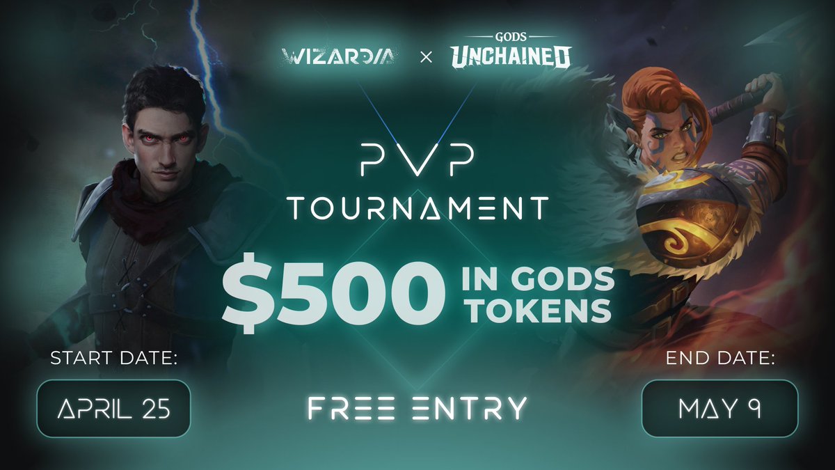 PlayWizardia's tweet photo. 🚨PvP Tournament just started🚨

🤩ENTER FOR FREE
⚔️DEFEAT THE ENEMY
🚀WIN FROM $500 PRIZE POOL

Tournament is sponsored by @GodsUnchained

Tournament ends on May 9

👇🏽PLAY FOR FREE AND WIN $500👇🏽
https://t.co/y3COS0TVyF

#wizardia #P2E #NFT #PlayToEarn https://t.co/HVfJpjH8gJ