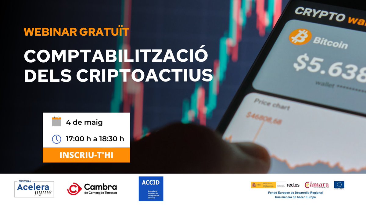 CambraTerrassa's tweet photo. 🔊#𝐖𝐄𝐁𝐈𝐍𝐀𝐑 Últims dies per inscriure't! - COMPTABILITZACIÓ DELS CRIPTOACTIUS
Introducció a la naturalesa jurídica dels #criptoactius i propostes de comptabilització segons els estàndards #IFRS.
📆 4 de maig
⏰ 17:00 hores
📍 Online
INSCRIU-THI 👉https://t.co/DMkRkAWySA https://t.co/3I0b6Kmh6h