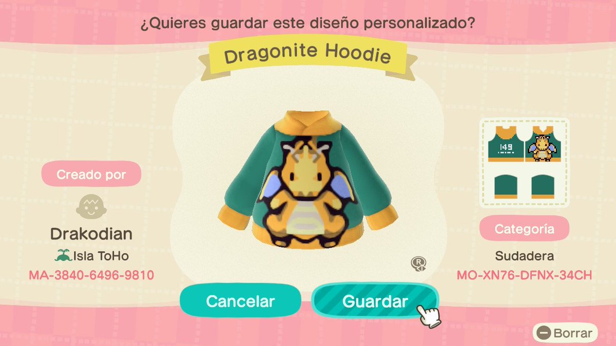 IslaToHo's tweet photo. Del diseñador @Drakodian, colección POKÉMON HOODIES:
Dragonite
Duraludon
Eevee
Tatsugiri 
#ACNH #AnimalCrossingNewHorizons #animalcrossing #Pokemon #NintendoSwitch https://t.co/H8VBiGZHId