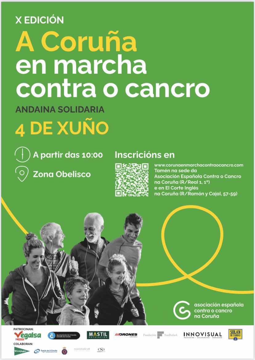 ¡En marcha contra el cáncer!
Anota la fecha: domingo 4 de junio #Coruna #AndainaSolidaria 

Organiza <a href="/ContraCancerAC/">Asociación Española Contra o Cancro A Coruña</a>
<a href="/vocescoruna/">Voces de A Coruña</a> <a href="/PabloPortabales/">Pablo Portabales</a>