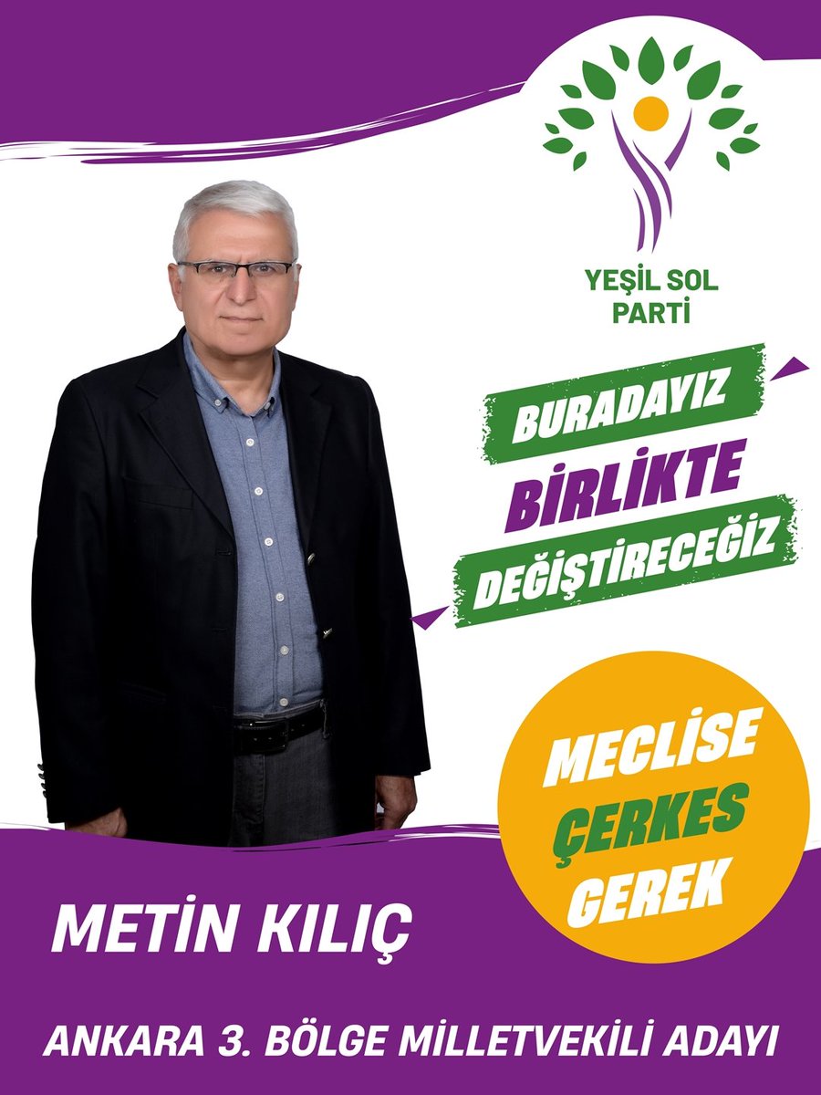 Demokrasi, barış ve eşitlik mücadelesinin emektarı, Çerkes halkının yiğit evladı Metin Kılıç Meclis’te olmazsa büyük eksiklik olacak çünkü birlikteysek güçlüyüz. Дызэкъуэтмэ дылъэщщ. <a href="/metinkilic59/">Metin KILIÇ</a>