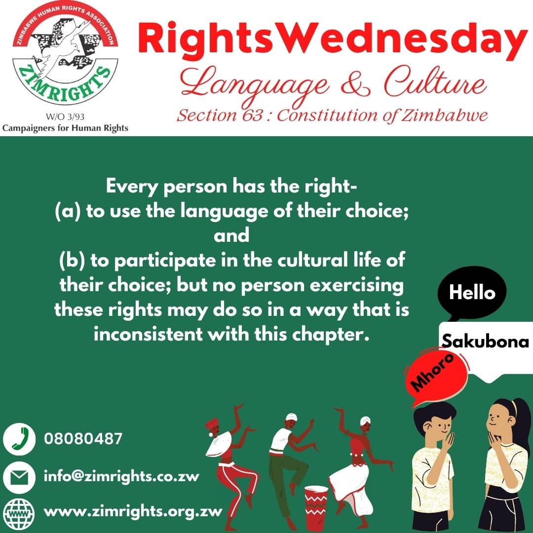 ZimRightsLIVE's tweet photo. #rightswednesday. Were you aware that your language and cultural rights are guaranteed by the constitution?
#ShowUpZw #PeoplesHumanRightsManifesto https://t.co/TeXHkey7bB